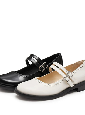 商场同款2025春新款法式复古玛丽珍鞋黑色小皮鞋浅口女鞋EA718AQ5