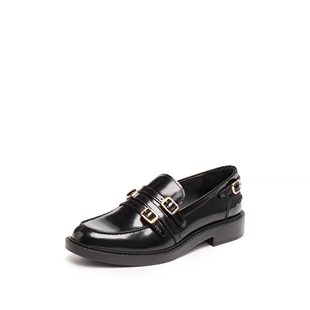 商场同款2025秋黑胶夜曲英伦风乐福鞋一脚蹬黑色小皮鞋女EFI07CA5