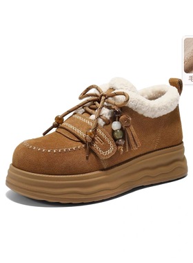 商场同款姜饼屋毛毛鞋女厚底加毛冬季保暖棉鞋复古雪地靴B2954DM5
