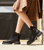 超软羊皮靴新款 商场同款 复古时装 加绒显瘦厚底粗高跟短靴E5S1DDD5