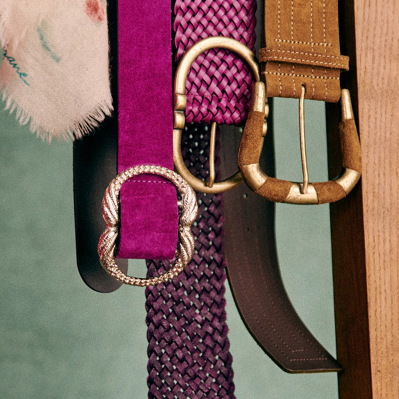 法式波西米亚风编织牛皮宽腰带女