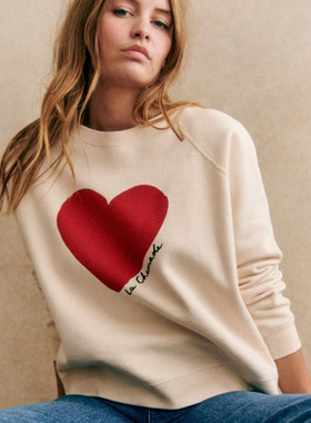 现货 法式小众 秋冬复古可爱圈圈毛爱心字母纯棉圆领宽松长袖卫衣