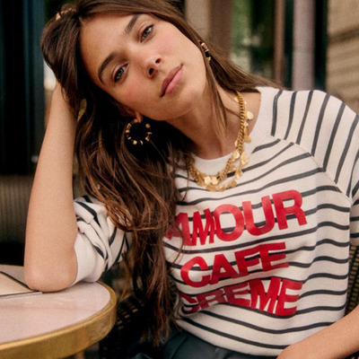 复古字母条纹纯棉卫衣宽松套头衫