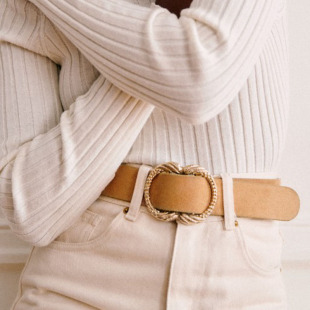 法式 带皮带 小众精品复古金属雕塑圆扣牛皮真皮磨砂麂皮腰带裤