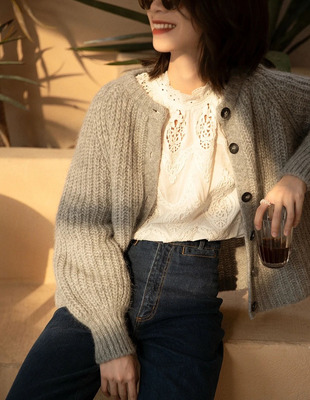 圣诞毛衣羊毛灯笼袖宽松开衫外套