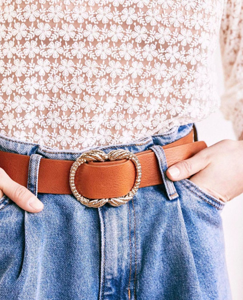 复古浅棕色金属扣牛皮百搭腰带
