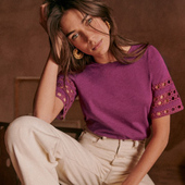 复古休闲纯棉短袖 23年夏季 拼接花边蕾丝圆领宽松T恤上衣 小众 法式