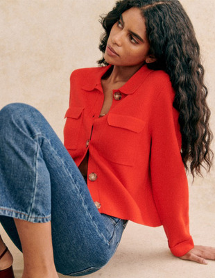 圣诞氛围红色羊毛混纺翻领外套冬