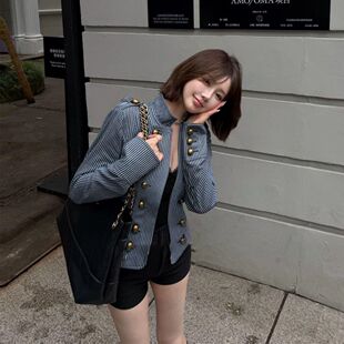 法式复古小众双排扣立领外套女学生韩版秋季新款小个子短款夹克潮