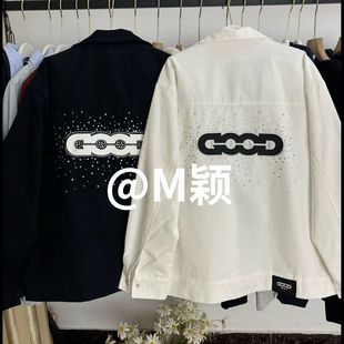 新款 宽松秋季 休闲情侣夹克 潮牌镶钻牛仔外套男女学生韩版 ins美式