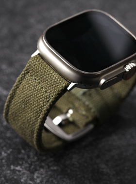 加厚帆布防水耐用耐磨表带适配苹果手表ultra S9 S8 49mm粗犷表链