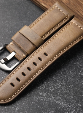手工头层牛皮表带适配沛 PAM111 441 20 22 24MM真皮表带男复古