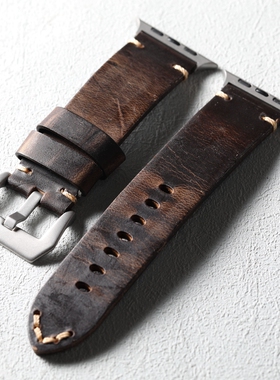 手工头层牛皮表带适配iWatch Apple watch 49MM 46MM 45MM男Ultra