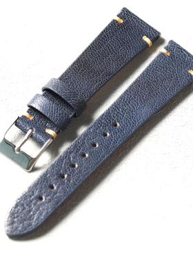 高端山羊皮真皮表带18 19 20 21 22MM深蓝色复古柔软超薄表链男