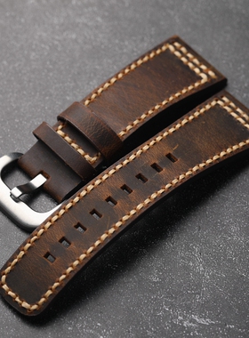 手工头层牛皮表带V28mm M1M2适配七个星期五男复古表链棕色柔软