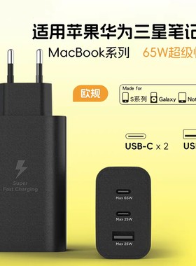 欧规EU式65W多口4.0mm充电器适用欧洲MacBook苹果iphone华为oppo安卓三星笔记本电脑快充ipad线TypeC圆柱闪头