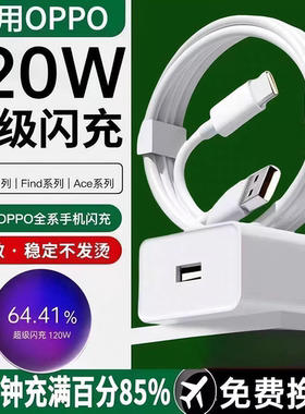 120W闪充头适用OPPO充电器Findx5Reno8超级快充R11真我K7手机K10数据线80W超级A93闪typec充一加原装安卓套装
