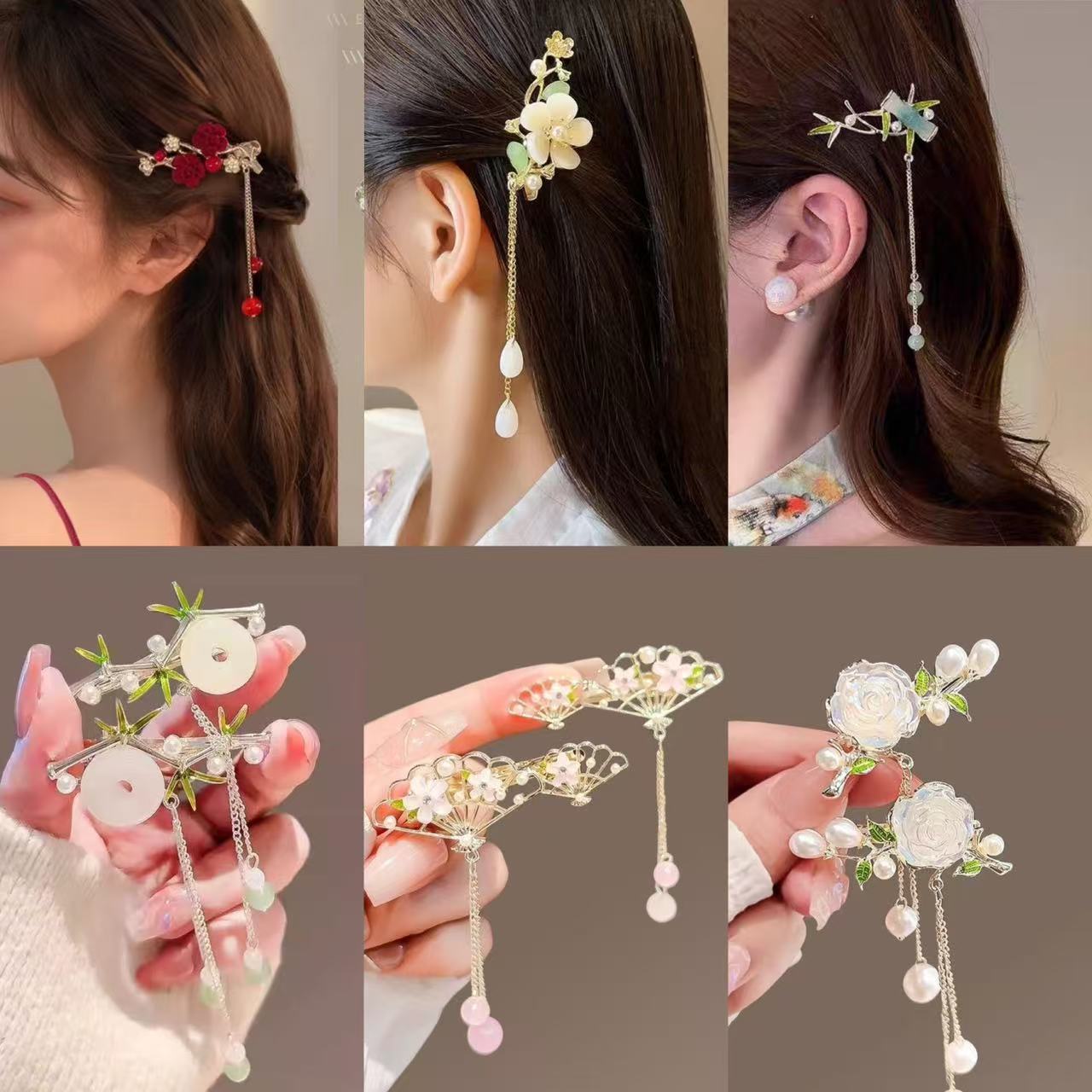 复古鸭嘴夹古风边夹女新中式汉服马面裙感流苏发夹盘发配饰