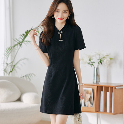 新中式改良旗袍连衣裙女小个子夏季2024爆款气质收腰显瘦盘扣裙子
