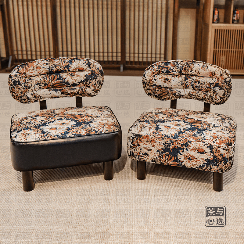 实木花色换鞋凳单人沙发椅客厅家用靠背椅休闲2025新款棉麻软包凳