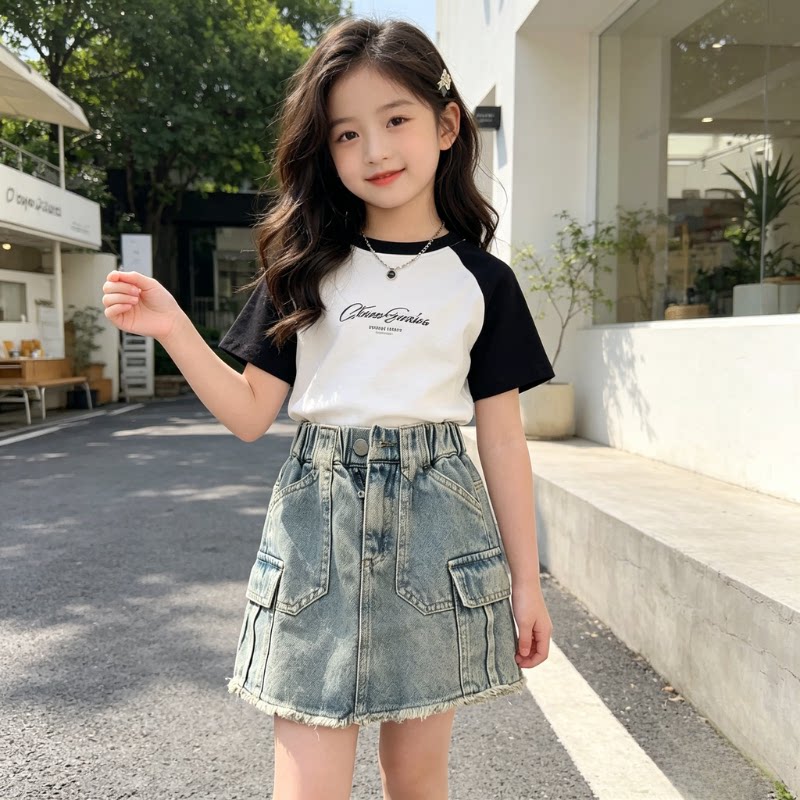 【特价】中童洋气夏季半身裙牛仔短裙短裤夏装新款裙子