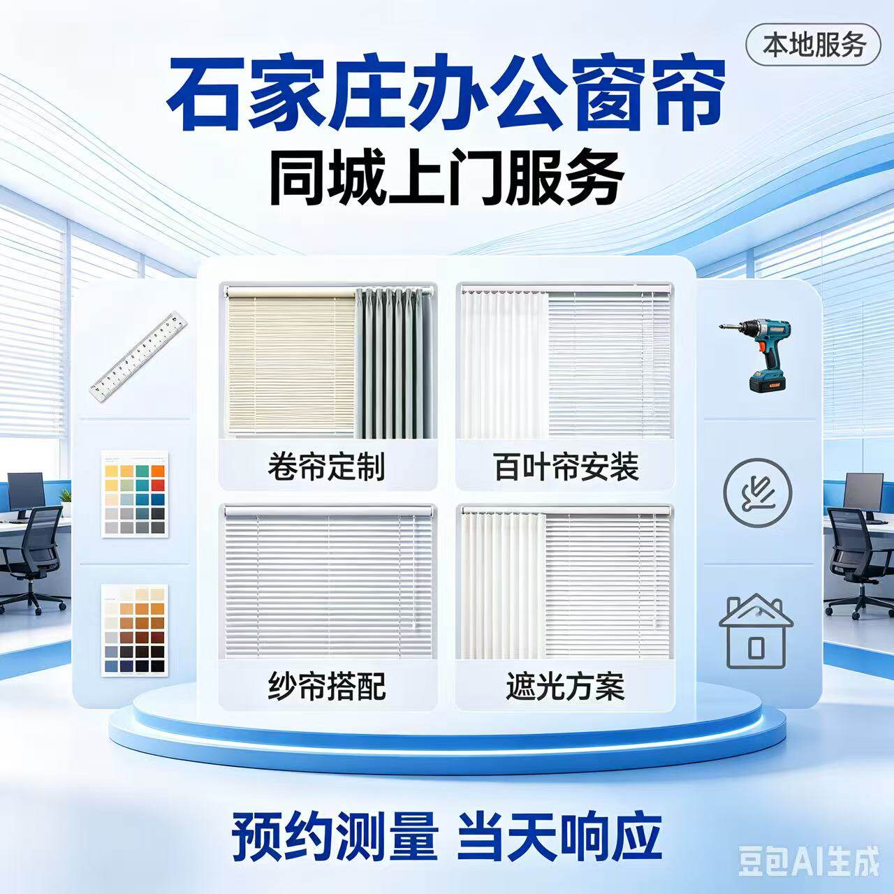 石家庄办公室遮阳窗帘卷帘商品遮阳LOGO帘免费上门测量安装