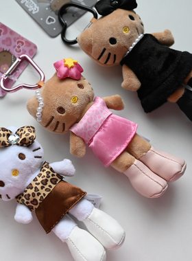 可爱长腿黑皮HelloKitty毛绒玩具公仔布娃娃玩偶钥匙扣包包挂饰kt