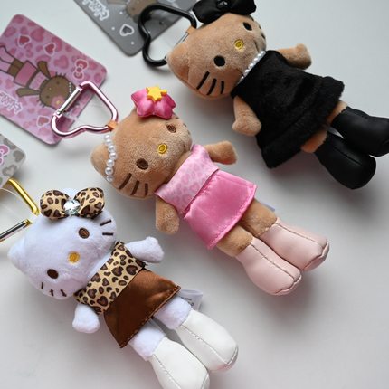 可爱长腿黑皮HelloKitty毛绒玩具公仔布娃娃玩偶钥匙扣包包挂饰kt