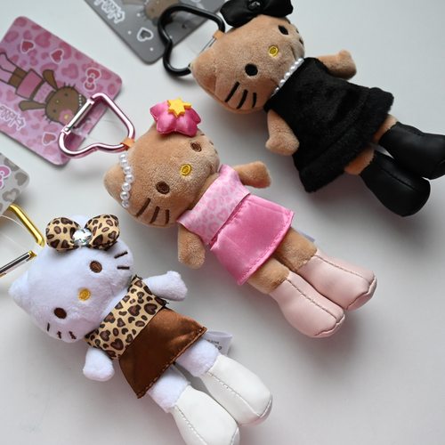 可爱长腿黑皮HelloKitty毛绒玩具公仔布娃娃玩偶钥匙扣包包挂饰kt