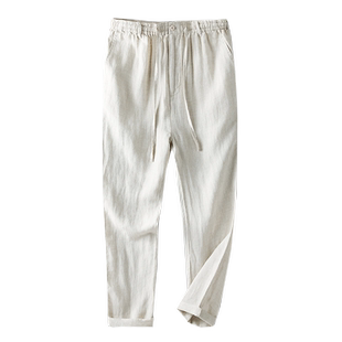 冰丝亚麻裤男宽松大码夏季薄款棉麻裤子纯麻料休闲直筒男裤中国风