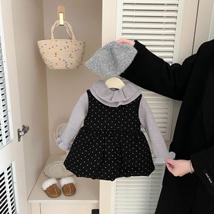 女童秋冬季洋气夹棉背心裙婴幼儿公主裙冬天宝宝保暖连衣裙外出服
