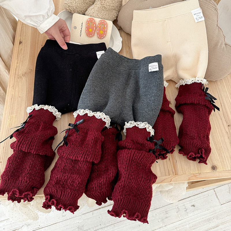 女宝打底裤冬装新款花边堆堆袜裤婴幼儿保暖长裤加绒加厚裤子 a类