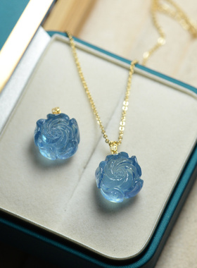 天然纯银海蓝宝项链925银链