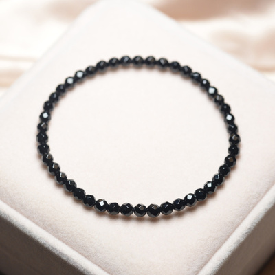 天然黑玛瑙单圈手串女64刻面