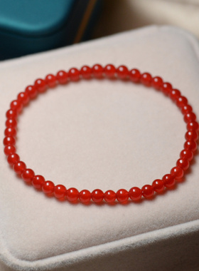 红色玉髓手链单圈4毫米小珠子