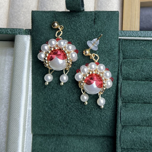 刀马旦脸谱耳环女贝珠短款耳钉个性百搭创意耳饰中古风名族风耳坠