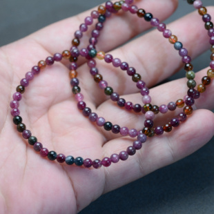 彩色巴西碧玺手链枚红色单圈小珠子天然水晶手串女饰品送女友礼物