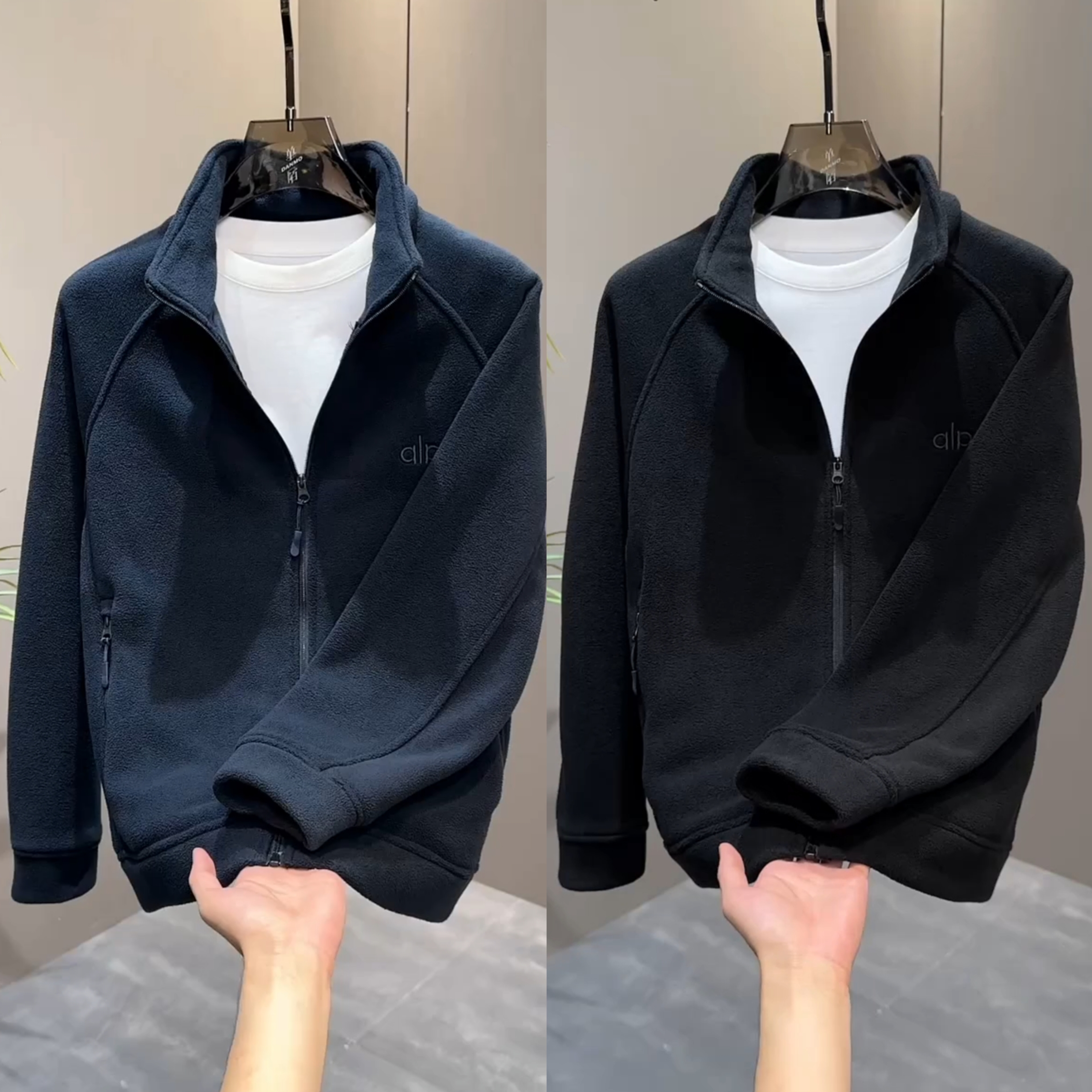 潮牌重磅双面摇粒绒立领夹克外套