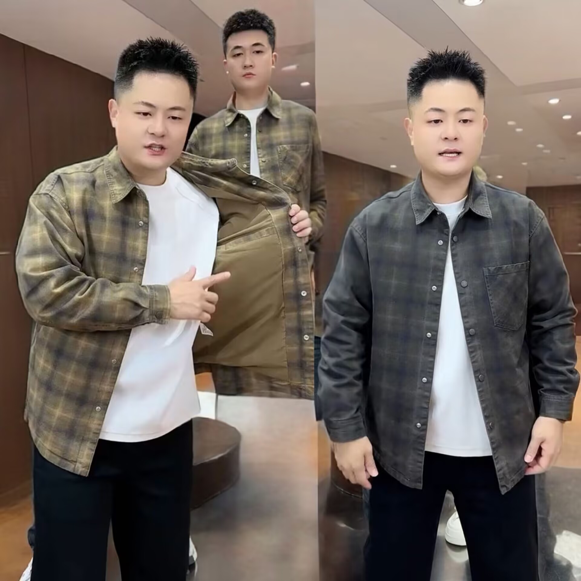 美式复古牛仔格子翻领衬衫外套