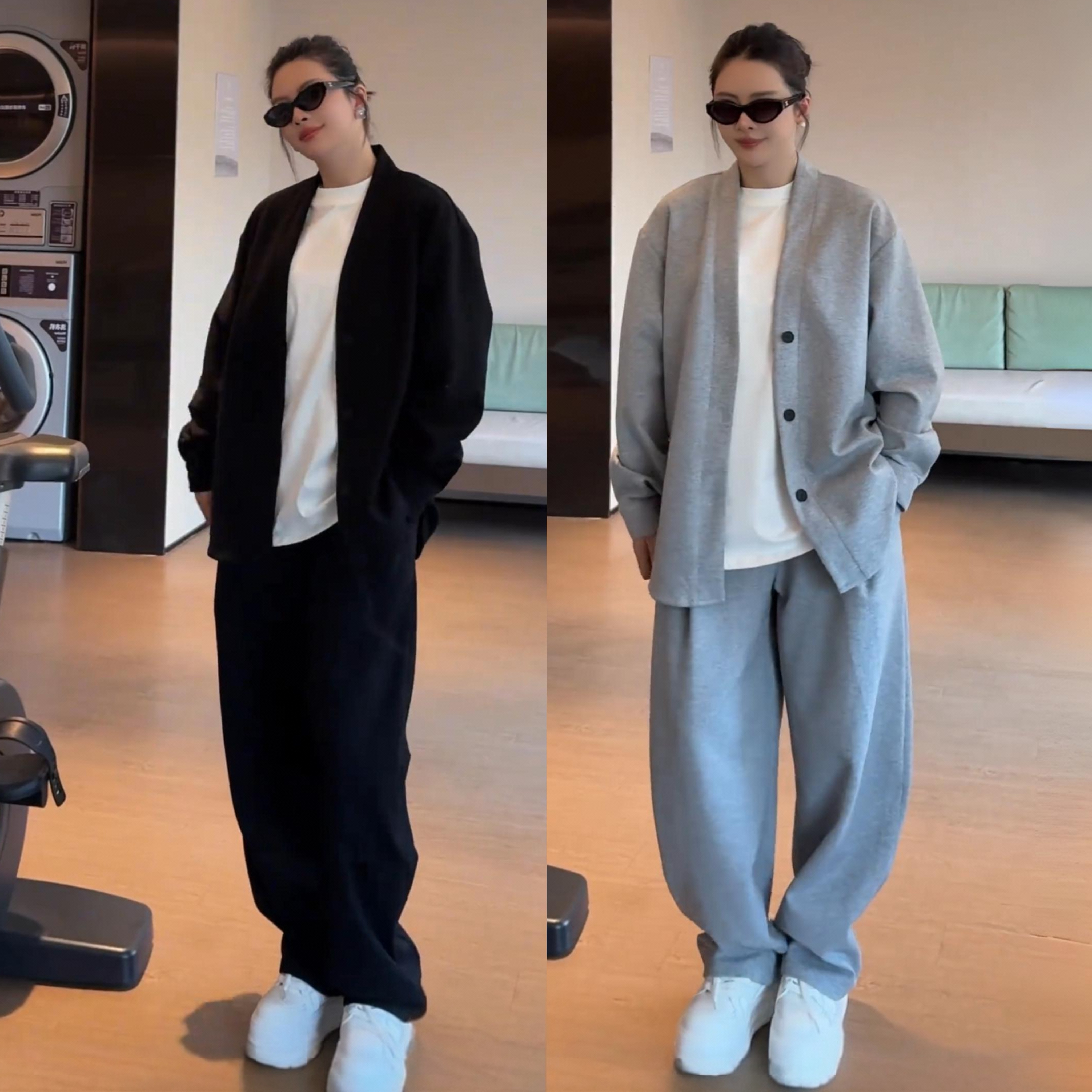 慵懒风开衫外套阔腿裤谢谢两件套