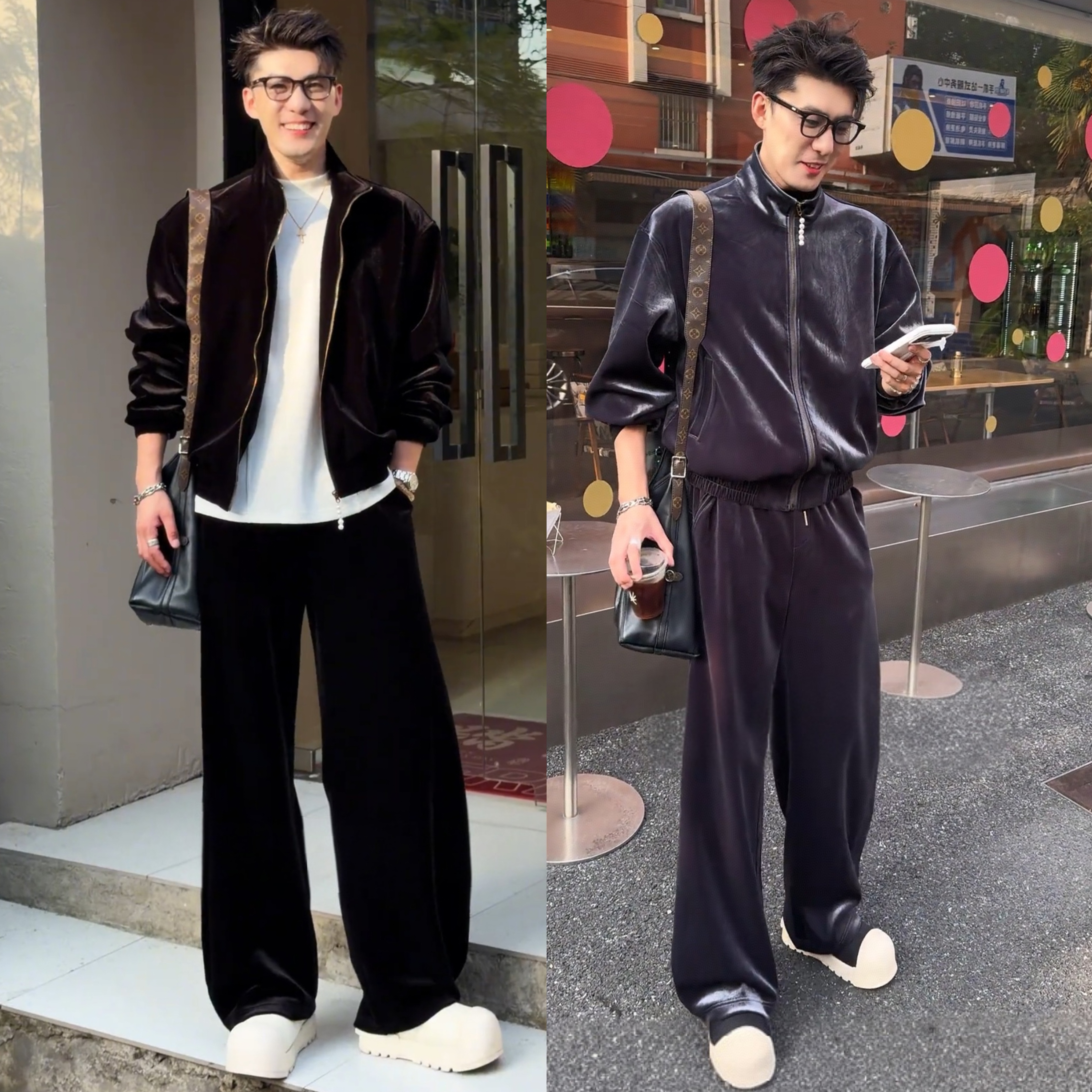 复古高级感丝绒立领夹克套装