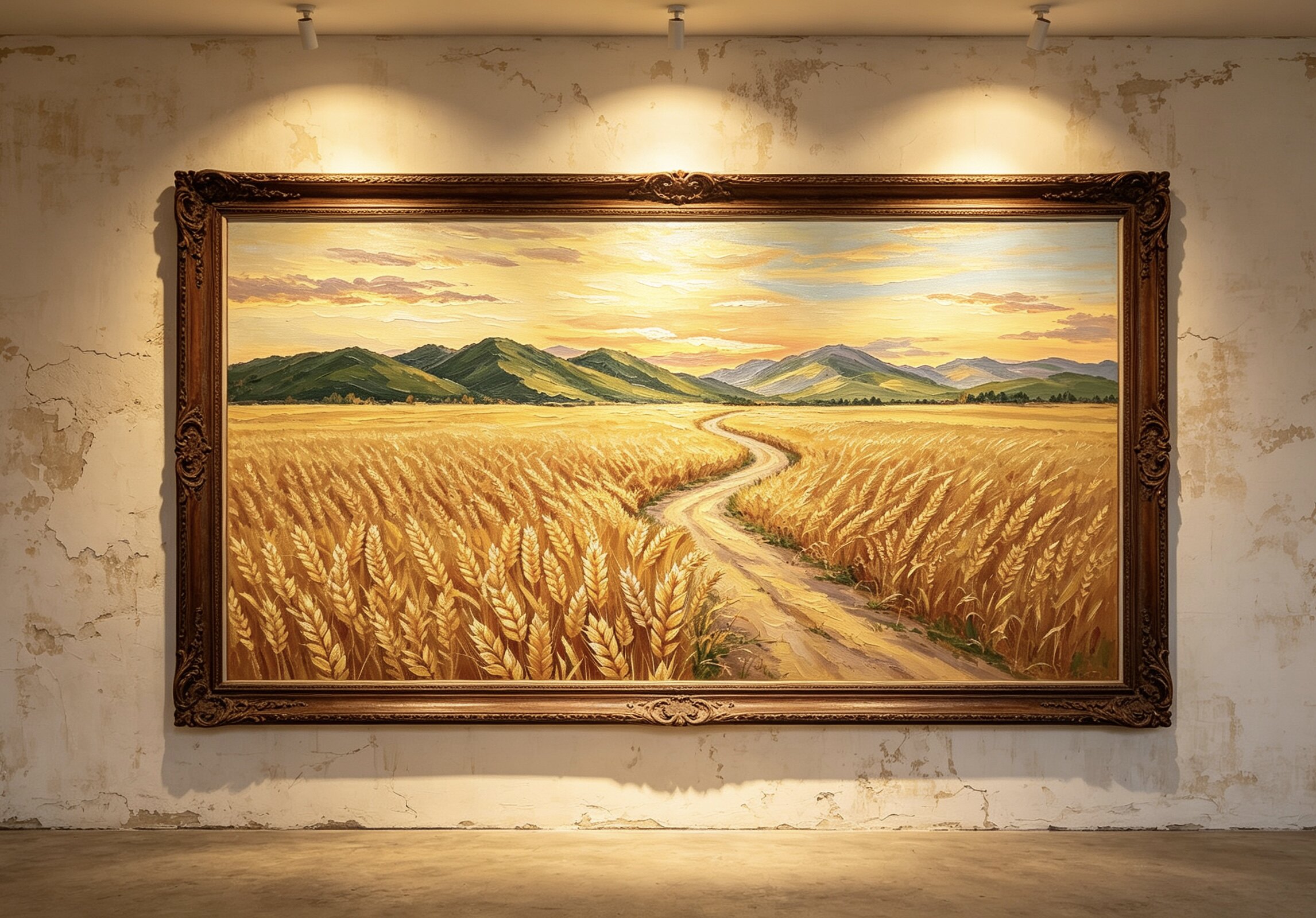 手绘油画美式风景梵高挂画丰收方油画