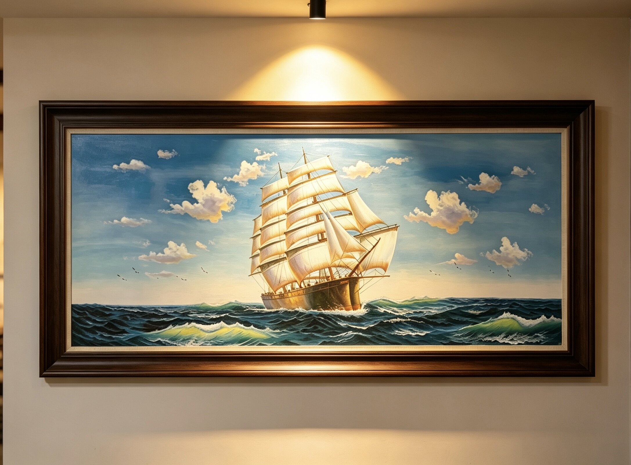 大芬村现代手绘油画一帆风顺客厅玄关装饰画帆船海浪风景玄关挂画图片