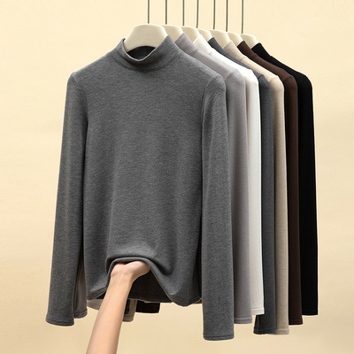 K2712天丝莱赛尔绵羊毛半高领打底衫女秋冬季内搭修身长袖T恤上衣