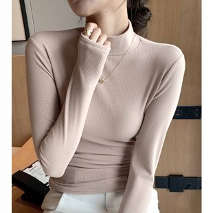 上衣可内搭可外穿针织衫 显瘦中领长袖 女修身 H527条纹半高领打底衫