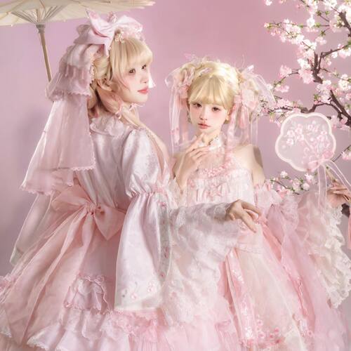 【厂源直销】花与珍珠匣!杏花微雨Jsk全套刺绣粉色中华风Lolita