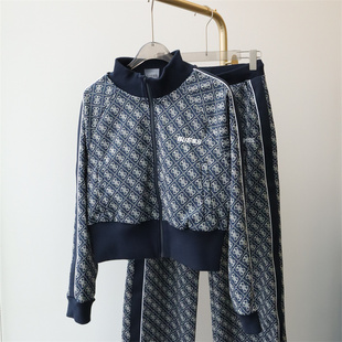 专柜品质~新款潮牌宽松立领休闲时尚印花外套 长裤套装gues*