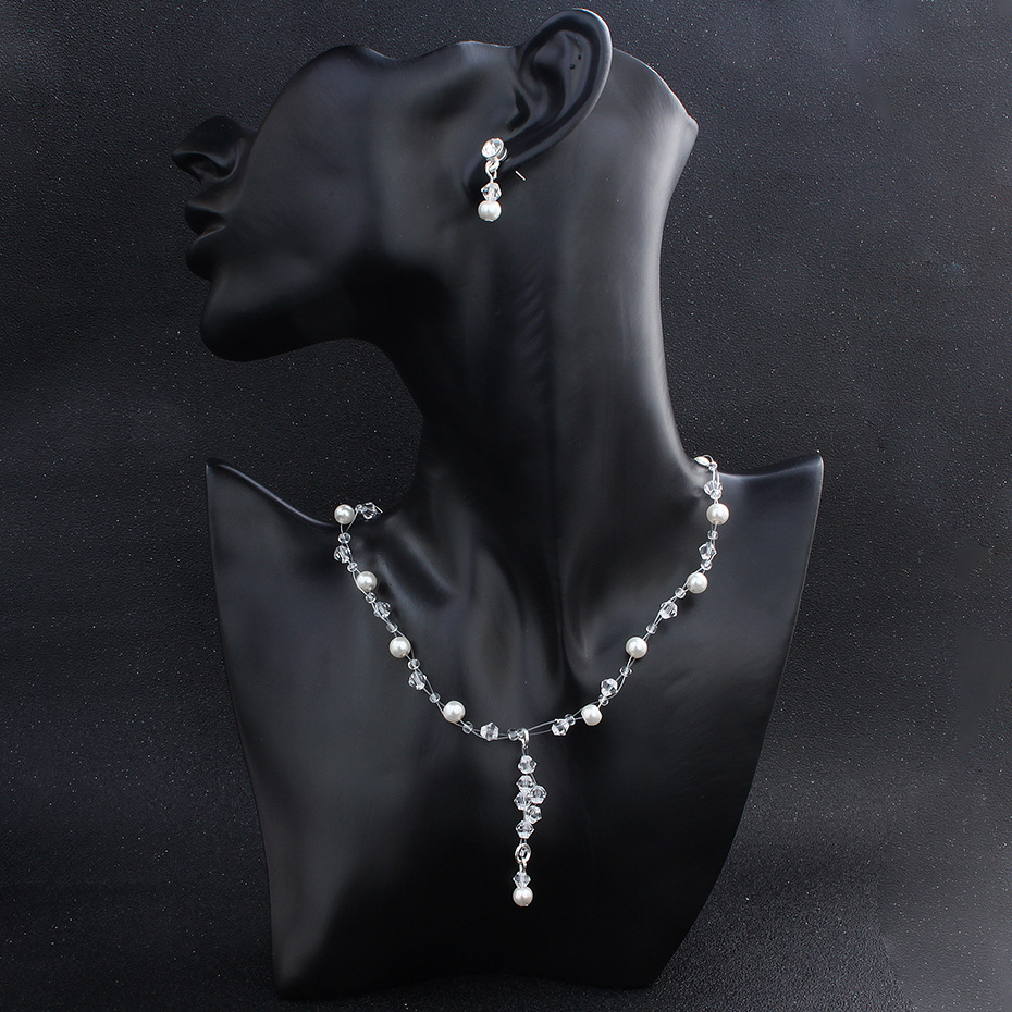 欧美新款时尚首饰套装珍珠项链耳环二件套女婚礼宴会礼服饰品