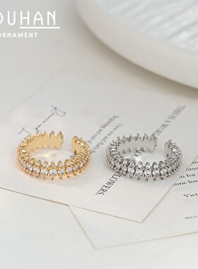 2026真金电镀镶锆石个性开口戒指女小众设计感几何菱形指环百搭