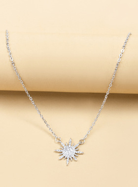 跨境金太阳神项链光芒吊坠太阳短项链颈联毛衣链女厂家直销